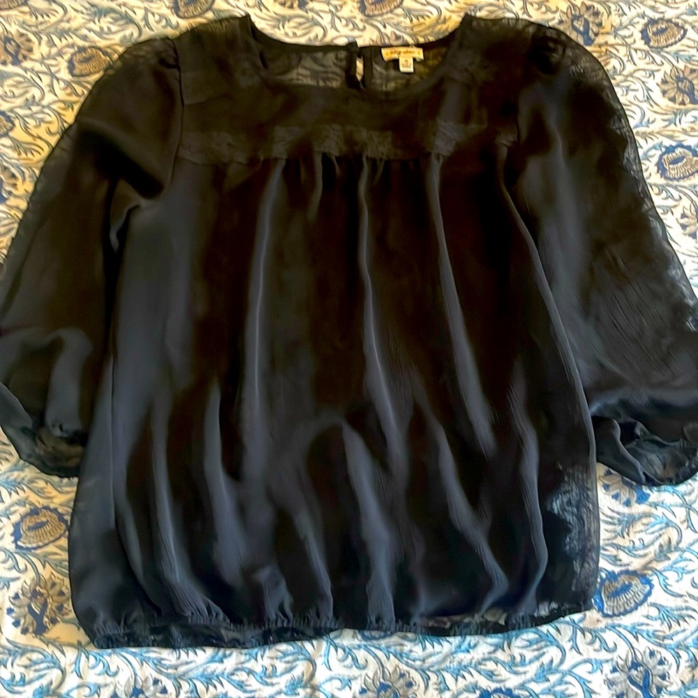 Sheer black lace bubble top with lace detail